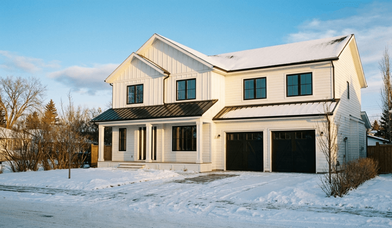 Custom home framing under construction in Edmonton Alberta autumn