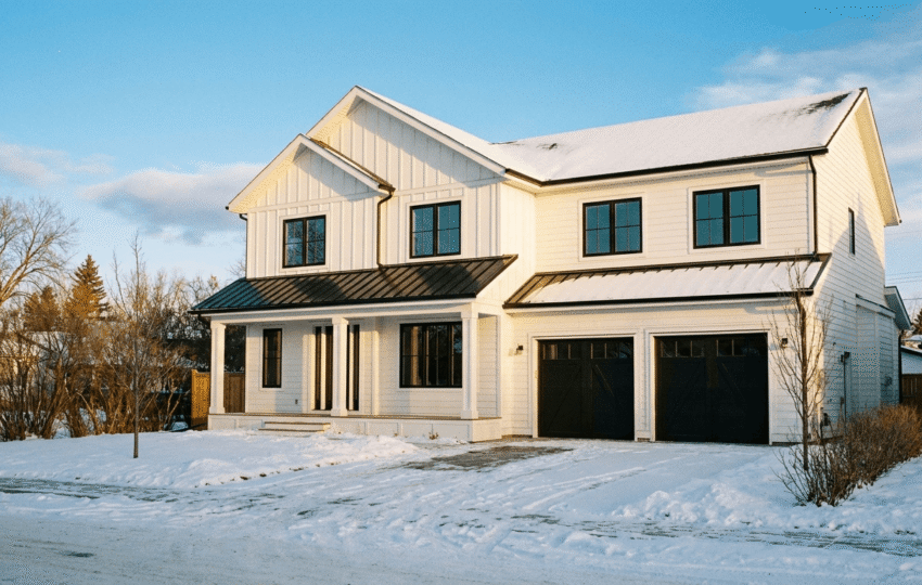 Custom home framing under construction in Edmonton Alberta autumn